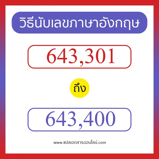 วิธีนับตัวเลขภาษาอังกฤษ 643301 ถึง 643400 เอาไว้คุยกับชาวต่างชาติ