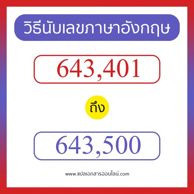 วิธีนับตัวเลขภาษาอังกฤษ 643401 ถึง 643500 เอาไว้คุยกับชาวต่างชาติ