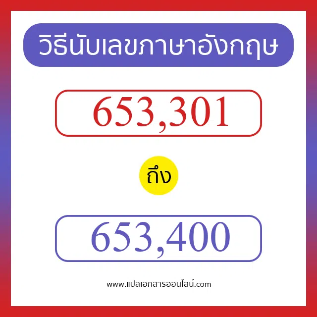 วิธีนับตัวเลขภาษาอังกฤษ 653301 ถึง 653400 เอาไว้คุยกับชาวต่างชาติ