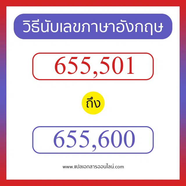 วิธีนับตัวเลขภาษาอังกฤษ 655501 ถึง 655600 เอาไว้คุยกับชาวต่างชาติ