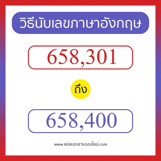 วิธีนับตัวเลขภาษาอังกฤษ 658301 ถึง 658400 เอาไว้คุยกับชาวต่างชาติ