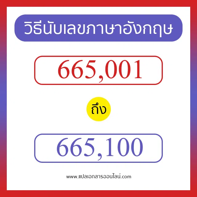 วิธีนับตัวเลขภาษาอังกฤษ 665001 ถึง 665100 เอาไว้คุยกับชาวต่างชาติ