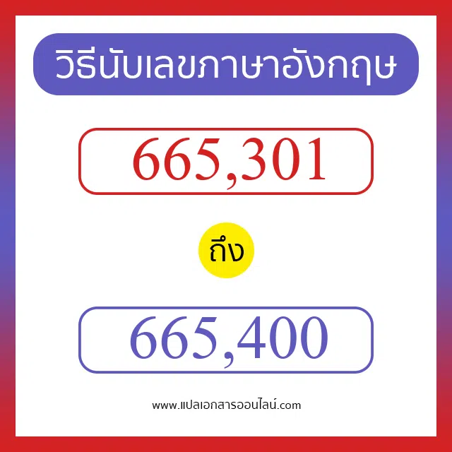 วิธีนับตัวเลขภาษาอังกฤษ 665301 ถึง 665400 เอาไว้คุยกับชาวต่างชาติ