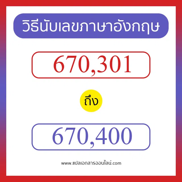 วิธีนับตัวเลขภาษาอังกฤษ 670301 ถึง 670400 เอาไว้คุยกับชาวต่างชาติ