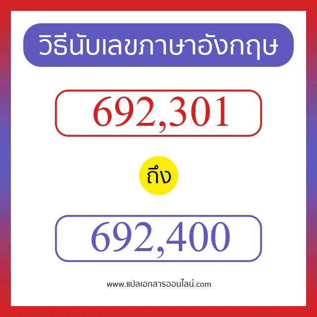 วิธีนับตัวเลขภาษาอังกฤษ 692301 ถึง 692400 เอาไว้คุยกับชาวต่างชาติ