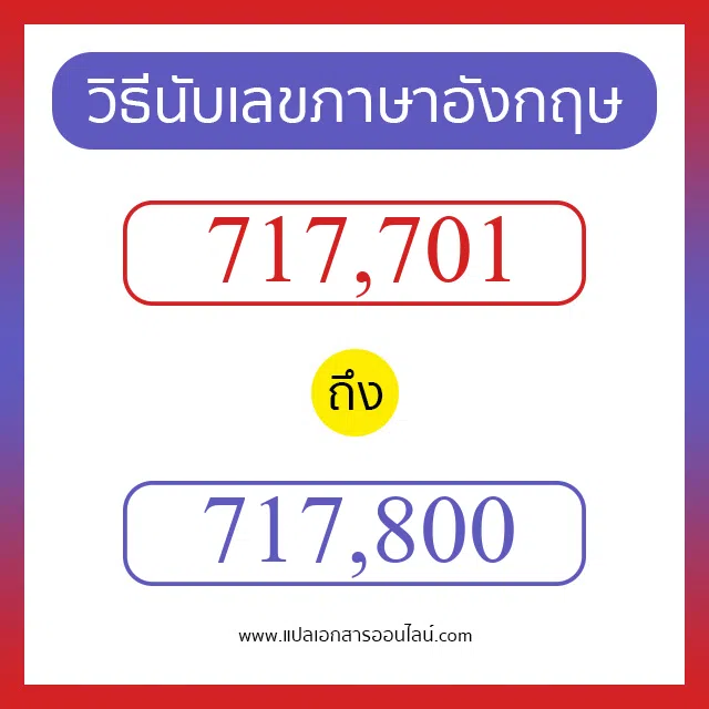 วิธีนับตัวเลขภาษาอังกฤษ 717701 ถึง 717800 เอาไว้คุยกับชาวต่างชาติ