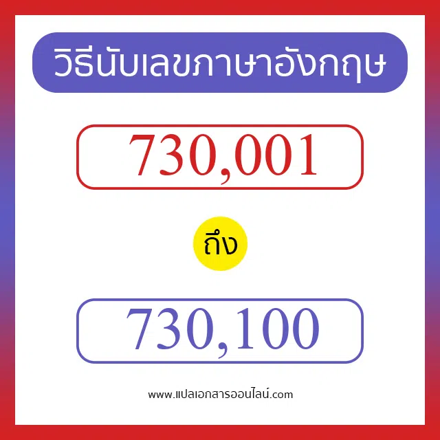วิธีนับตัวเลขภาษาอังกฤษ 730001 ถึง 730100 เอาไว้คุยกับชาวต่างชาติ