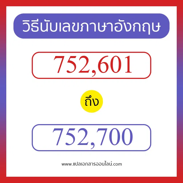 วิธีนับตัวเลขภาษาอังกฤษ 752601 ถึง 752700 เอาไว้คุยกับชาวต่างชาติ