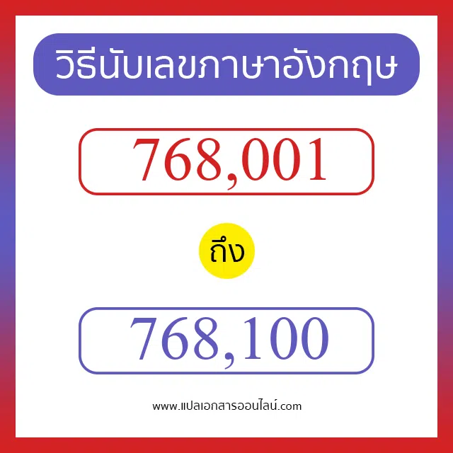 วิธีนับตัวเลขภาษาอังกฤษ 768001 ถึง 768100 เอาไว้คุยกับชาวต่างชาติ