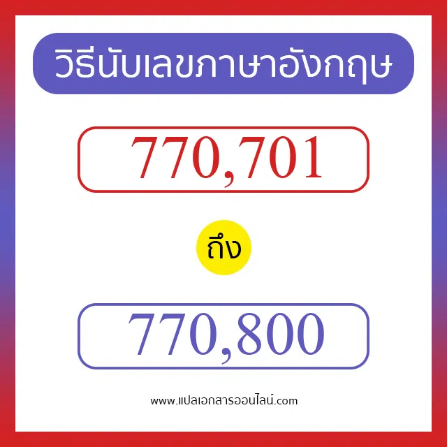 วิธีนับตัวเลขภาษาอังกฤษ 770701 ถึง 770800 เอาไว้คุยกับชาวต่างชาติ