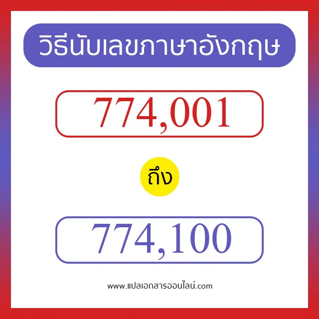 วิธีนับตัวเลขภาษาอังกฤษ 774001 ถึง 774100 เอาไว้คุยกับชาวต่างชาติ