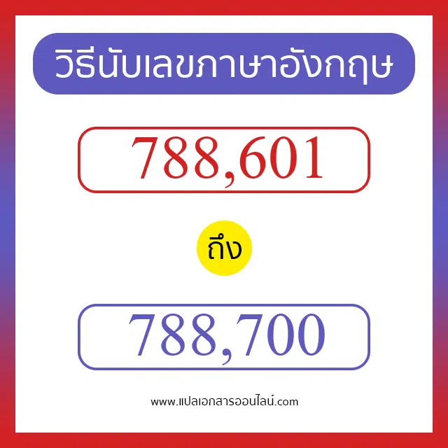 วิธีนับตัวเลขภาษาอังกฤษ 788601 ถึง 788700 เอาไว้คุยกับชาวต่างชาติ