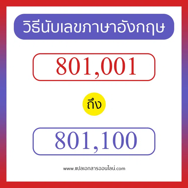 วิธีนับตัวเลขภาษาอังกฤษ 801001 ถึง 801100 เอาไว้คุยกับชาวต่างชาติ