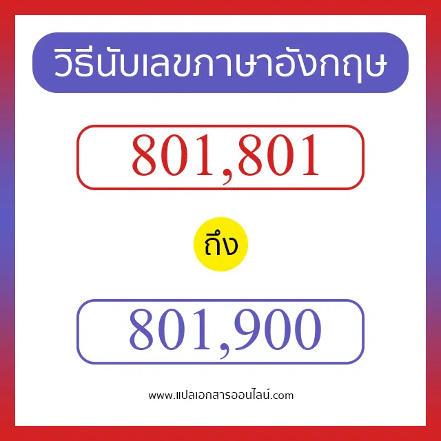 วิธีนับตัวเลขภาษาอังกฤษ 801801 ถึง 801900 เอาไว้คุยกับชาวต่างชาติ