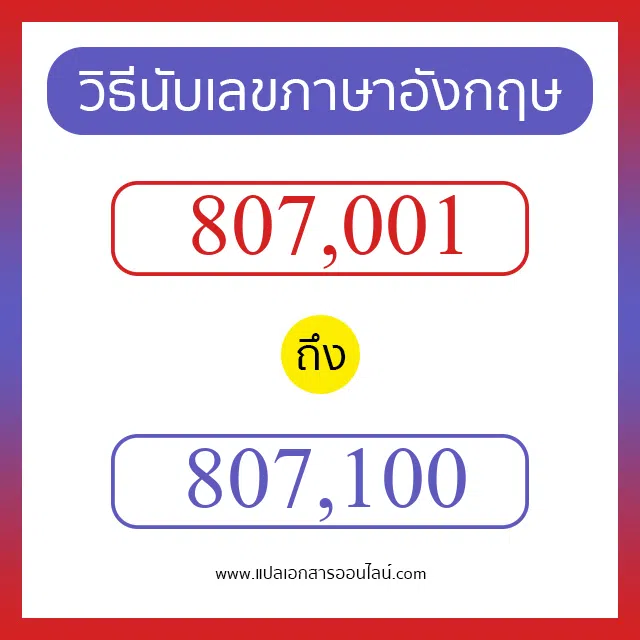 วิธีนับตัวเลขภาษาอังกฤษ 807001 ถึง 807100 เอาไว้คุยกับชาวต่างชาติ