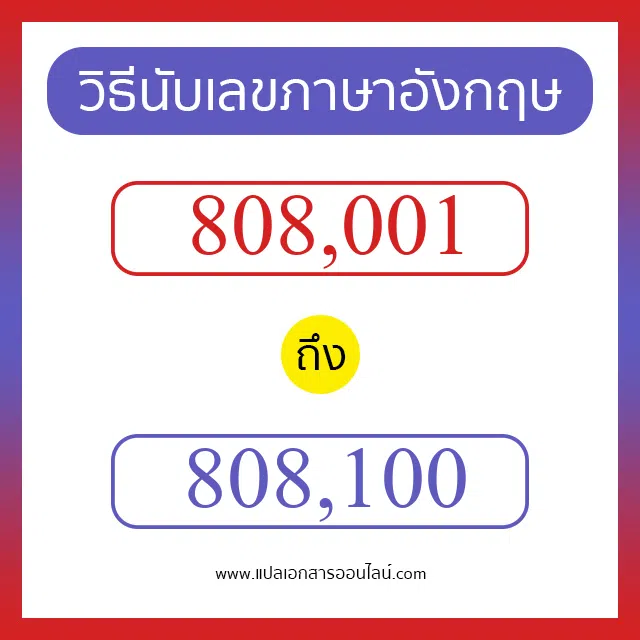 วิธีนับตัวเลขภาษาอังกฤษ 808001 ถึง 808100 เอาไว้คุยกับชาวต่างชาติ