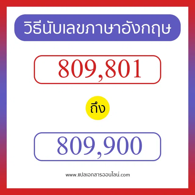 วิธีนับตัวเลขภาษาอังกฤษ 809801 ถึง 809900 เอาไว้คุยกับชาวต่างชาติ