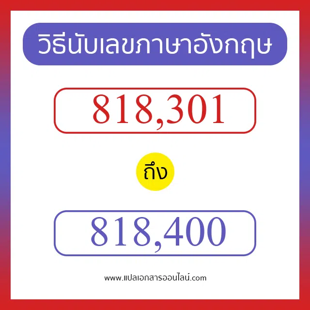 วิธีนับตัวเลขภาษาอังกฤษ 818301 ถึง 818400 เอาไว้คุยกับชาวต่างชาติ
