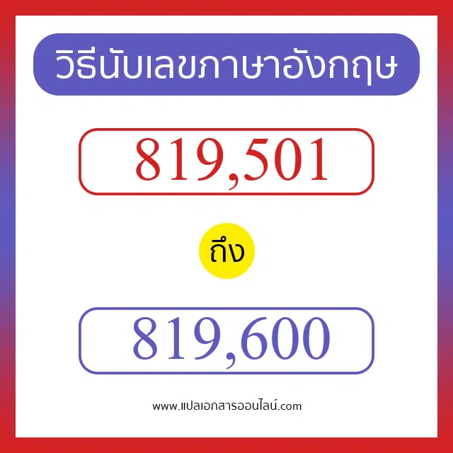 วิธีนับตัวเลขภาษาอังกฤษ 819501 ถึง 819600 เอาไว้คุยกับชาวต่างชาติ