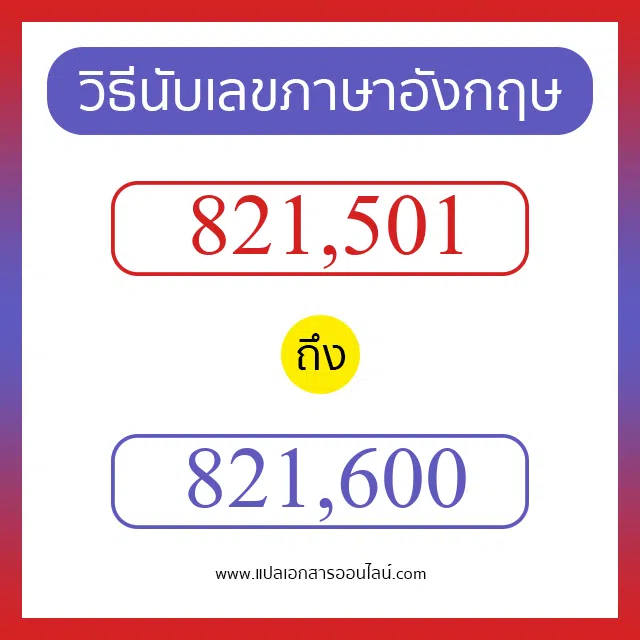 วิธีนับตัวเลขภาษาอังกฤษ 821501 ถึง 821600 เอาไว้คุยกับชาวต่างชาติ