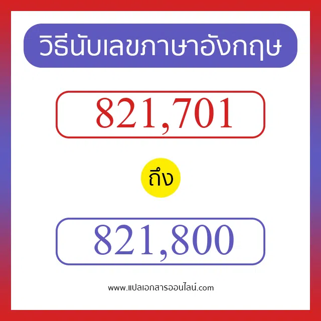 วิธีนับตัวเลขภาษาอังกฤษ 821701 ถึง 821800 เอาไว้คุยกับชาวต่างชาติ