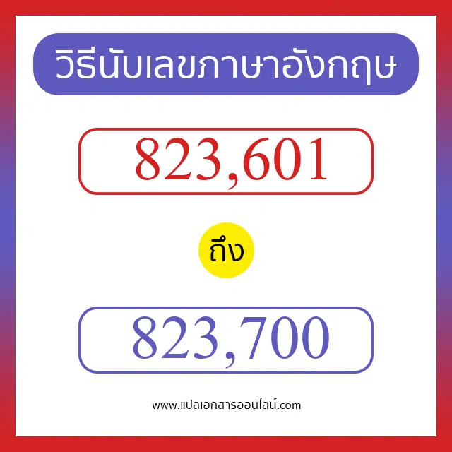 วิธีนับตัวเลขภาษาอังกฤษ 823601 ถึง 823700 เอาไว้คุยกับชาวต่างชาติ