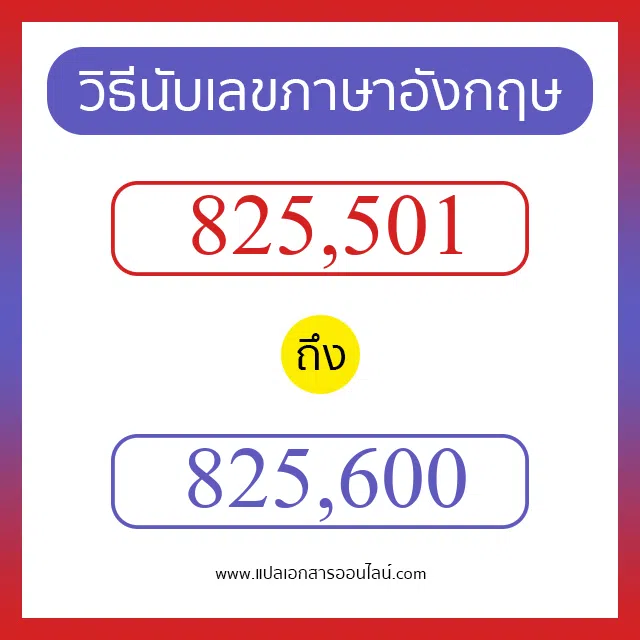 วิธีนับตัวเลขภาษาอังกฤษ 825501 ถึง 825600 เอาไว้คุยกับชาวต่างชาติ
