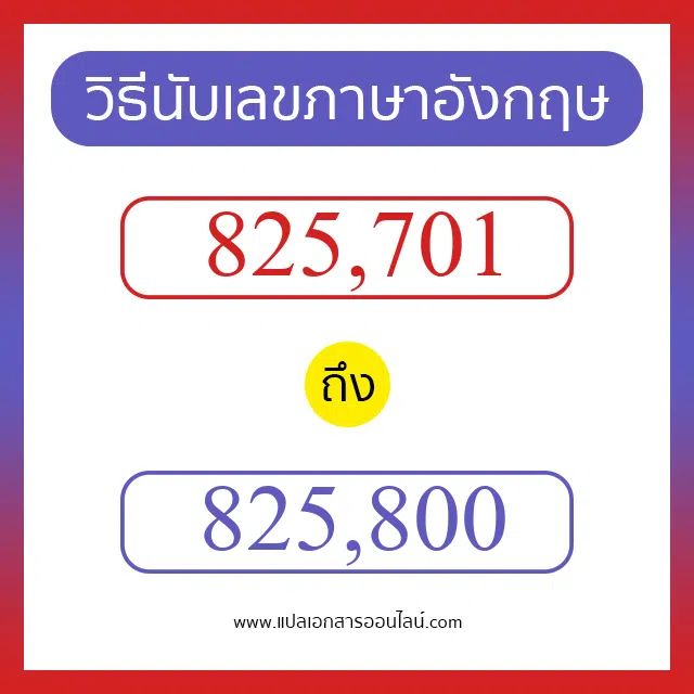 วิธีนับตัวเลขภาษาอังกฤษ 825701 ถึง 825800 เอาไว้คุยกับชาวต่างชาติ
