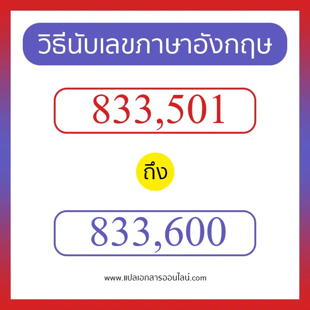 วิธีนับตัวเลขภาษาอังกฤษ 833501 ถึง 833600 เอาไว้คุยกับชาวต่างชาติ