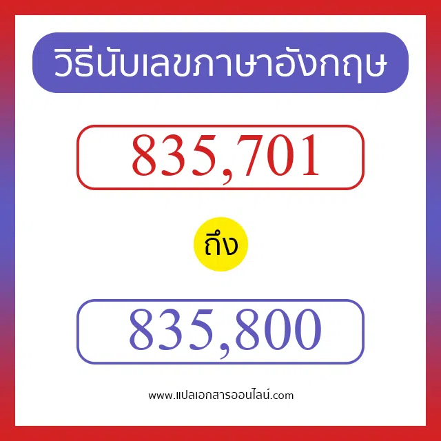 วิธีนับตัวเลขภาษาอังกฤษ 835701 ถึง 835800 เอาไว้คุยกับชาวต่างชาติ