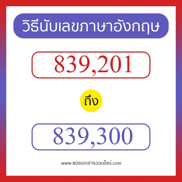 วิธีนับตัวเลขภาษาอังกฤษ 839201 ถึง 839300 เอาไว้คุยกับชาวต่างชาติ