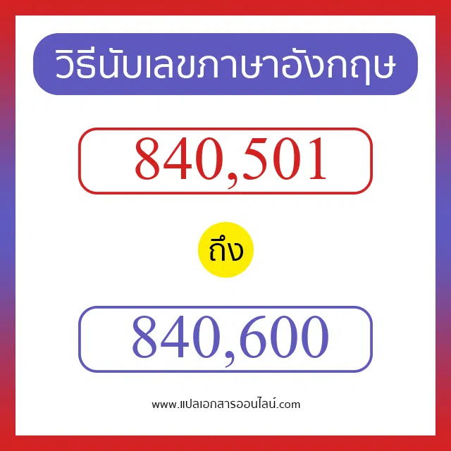 วิธีนับตัวเลขภาษาอังกฤษ 840501 ถึง 840600 เอาไว้คุยกับชาวต่างชาติ