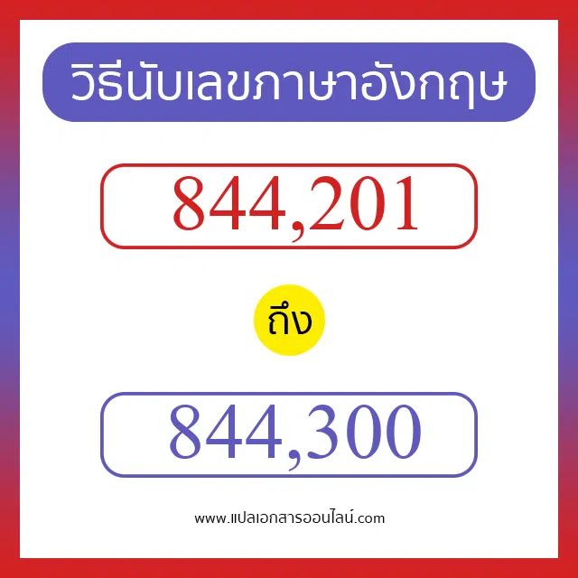 วิธีนับตัวเลขภาษาอังกฤษ 844201 ถึง 844300 เอาไว้คุยกับชาวต่างชาติ