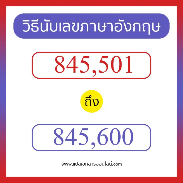 วิธีนับตัวเลขภาษาอังกฤษ 845501 ถึง 845600 เอาไว้คุยกับชาวต่างชาติ