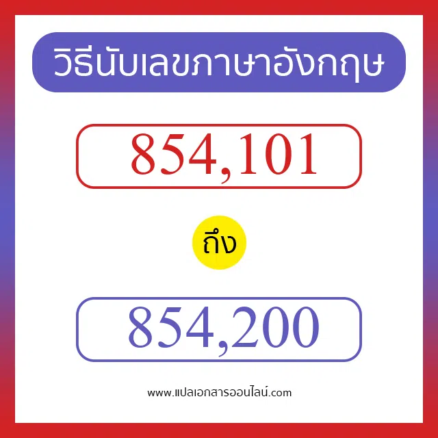 วิธีนับตัวเลขภาษาอังกฤษ 854101 ถึง 854200 เอาไว้คุยกับชาวต่างชาติ