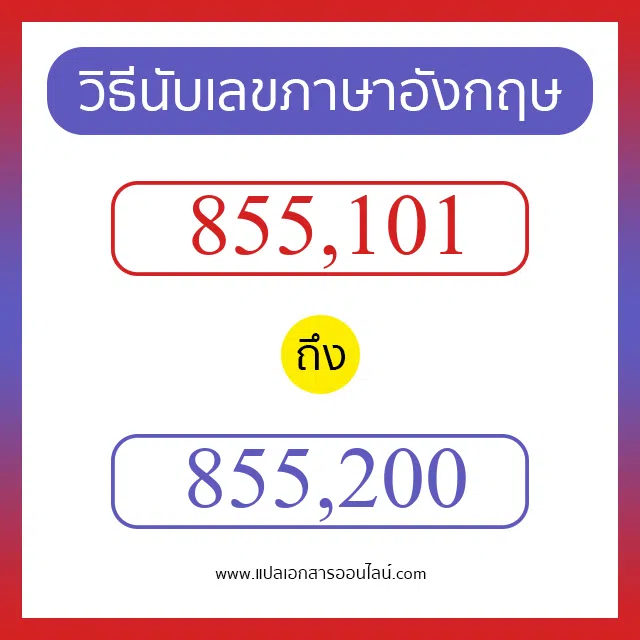 วิธีนับตัวเลขภาษาอังกฤษ 855101 ถึง 855200 เอาไว้คุยกับชาวต่างชาติ
