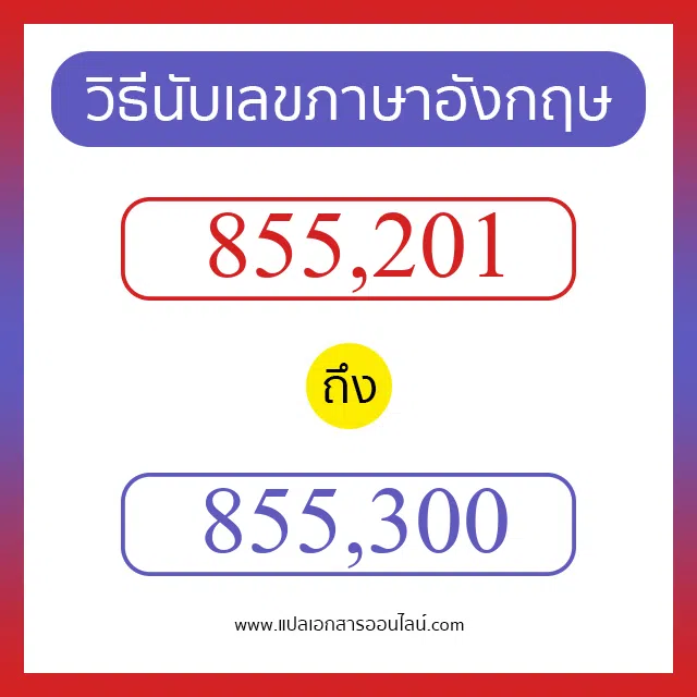 วิธีนับตัวเลขภาษาอังกฤษ 855201 ถึง 855300 เอาไว้คุยกับชาวต่างชาติ