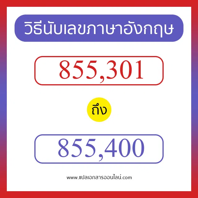 วิธีนับตัวเลขภาษาอังกฤษ 855301 ถึง 855400 เอาไว้คุยกับชาวต่างชาติ