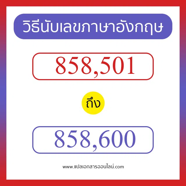 วิธีนับตัวเลขภาษาอังกฤษ 858501 ถึง 858600 เอาไว้คุยกับชาวต่างชาติ