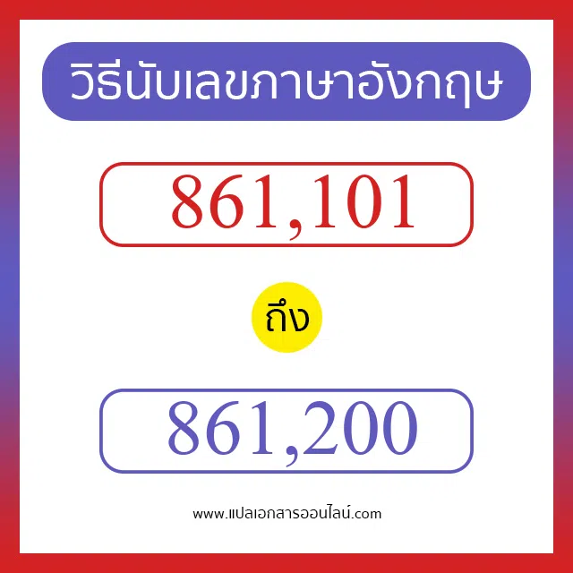 วิธีนับตัวเลขภาษาอังกฤษ 861101 ถึง 861200 เอาไว้คุยกับชาวต่างชาติ