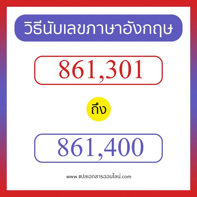 วิธีนับตัวเลขภาษาอังกฤษ 861301 ถึง 861400 เอาไว้คุยกับชาวต่างชาติ