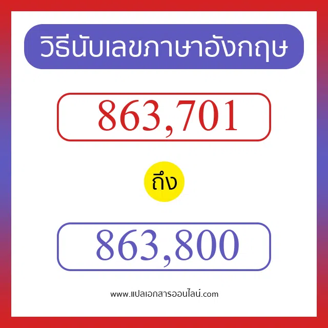 วิธีนับตัวเลขภาษาอังกฤษ 863701 ถึง 863800 เอาไว้คุยกับชาวต่างชาติ