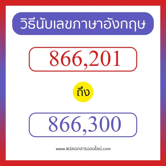 วิธีนับตัวเลขภาษาอังกฤษ 866201 ถึง 866300 เอาไว้คุยกับชาวต่างชาติ