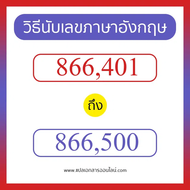 วิธีนับตัวเลขภาษาอังกฤษ 866401 ถึง 866500 เอาไว้คุยกับชาวต่างชาติ