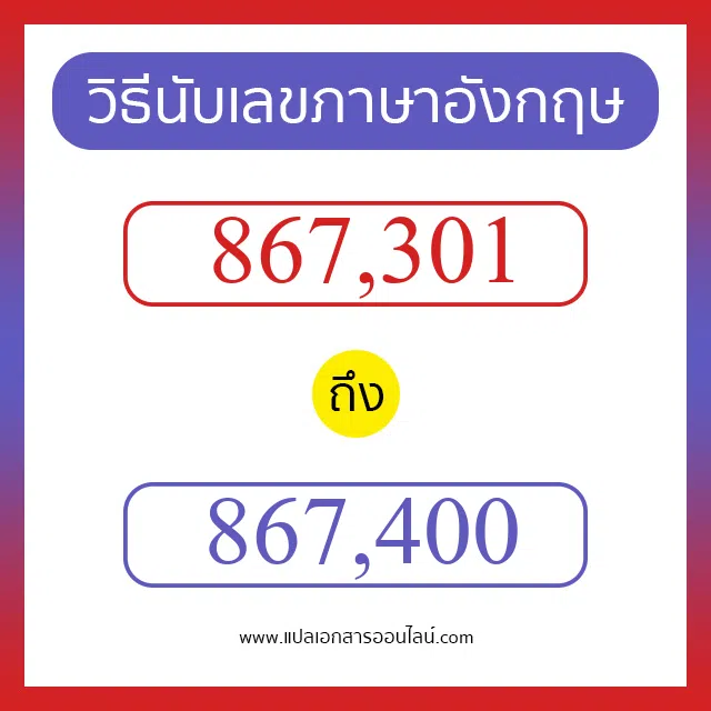 วิธีนับตัวเลขภาษาอังกฤษ 867301 ถึง 867400 เอาไว้คุยกับชาวต่างชาติ