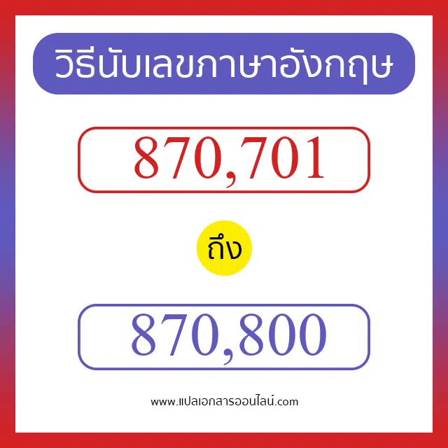 วิธีนับตัวเลขภาษาอังกฤษ 870701 ถึง 870800 เอาไว้คุยกับชาวต่างชาติ