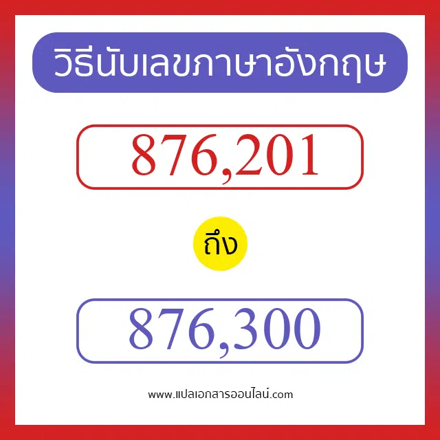 วิธีนับตัวเลขภาษาอังกฤษ 876201 ถึง 876300 เอาไว้คุยกับชาวต่างชาติ