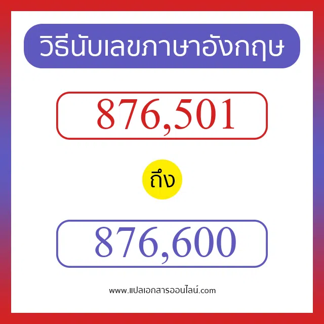วิธีนับตัวเลขภาษาอังกฤษ 876501 ถึง 876600 เอาไว้คุยกับชาวต่างชาติ