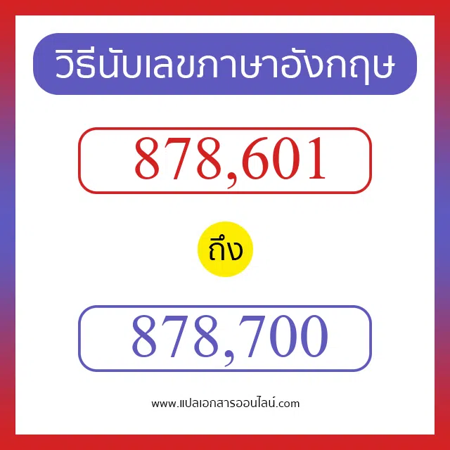 วิธีนับตัวเลขภาษาอังกฤษ 878601 ถึง 878700 เอาไว้คุยกับชาวต่างชาติ