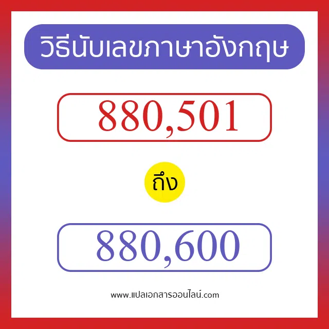 วิธีนับตัวเลขภาษาอังกฤษ 880501 ถึง 880600 เอาไว้คุยกับชาวต่างชาติ